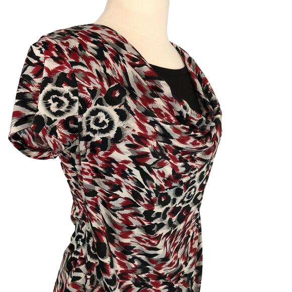 Brittany Black Career Cowl Neck Blouse Short Sleeve Geometric Size Medium - Picture 7 of 8